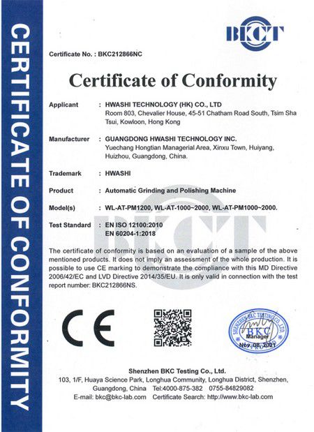 CE certificate for automatic grinding and polishing machine