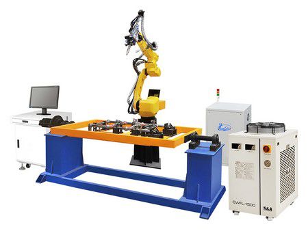Robotic laser welding cell for stainless steel heated towel rail radiator