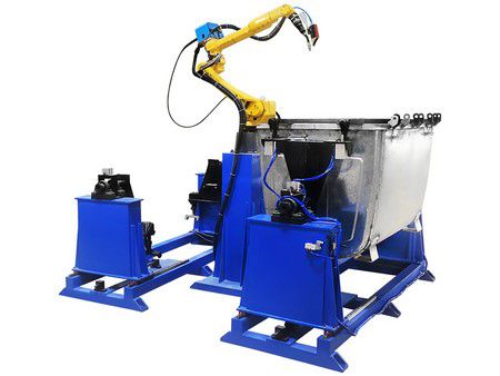 Robotic MIG welding station for GI trash bin