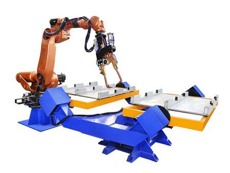 Robotic spot welding cell for metal drawer box